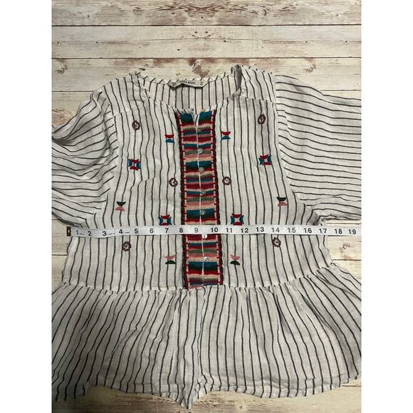 Zara Basic Embroidered Peplum Top Blouse Women's Size Small Striped White Flowy - Picture 6 of 6